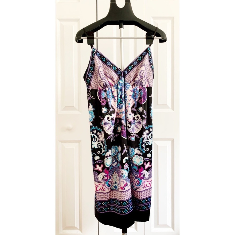 DRESSBARN Sz 12 Silky Floral Multi-Color Sleeveless Stretch Slip Dress